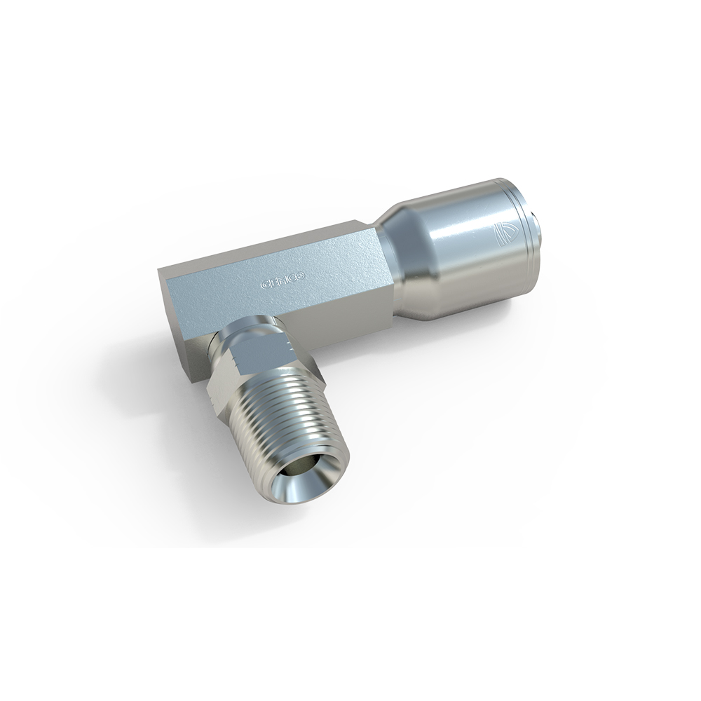 1N943-SH Male NPTF Hose Fitting – 90° Elbow